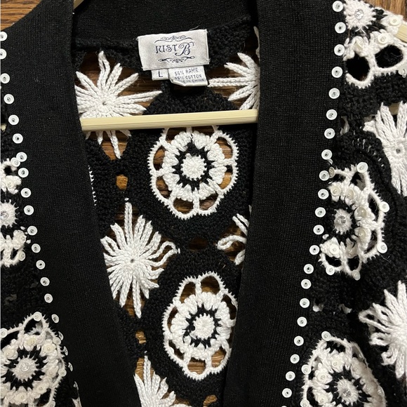 Just B black & white sweater/cardigan with sequins and sparkles, size Large - Picture 5 of 6